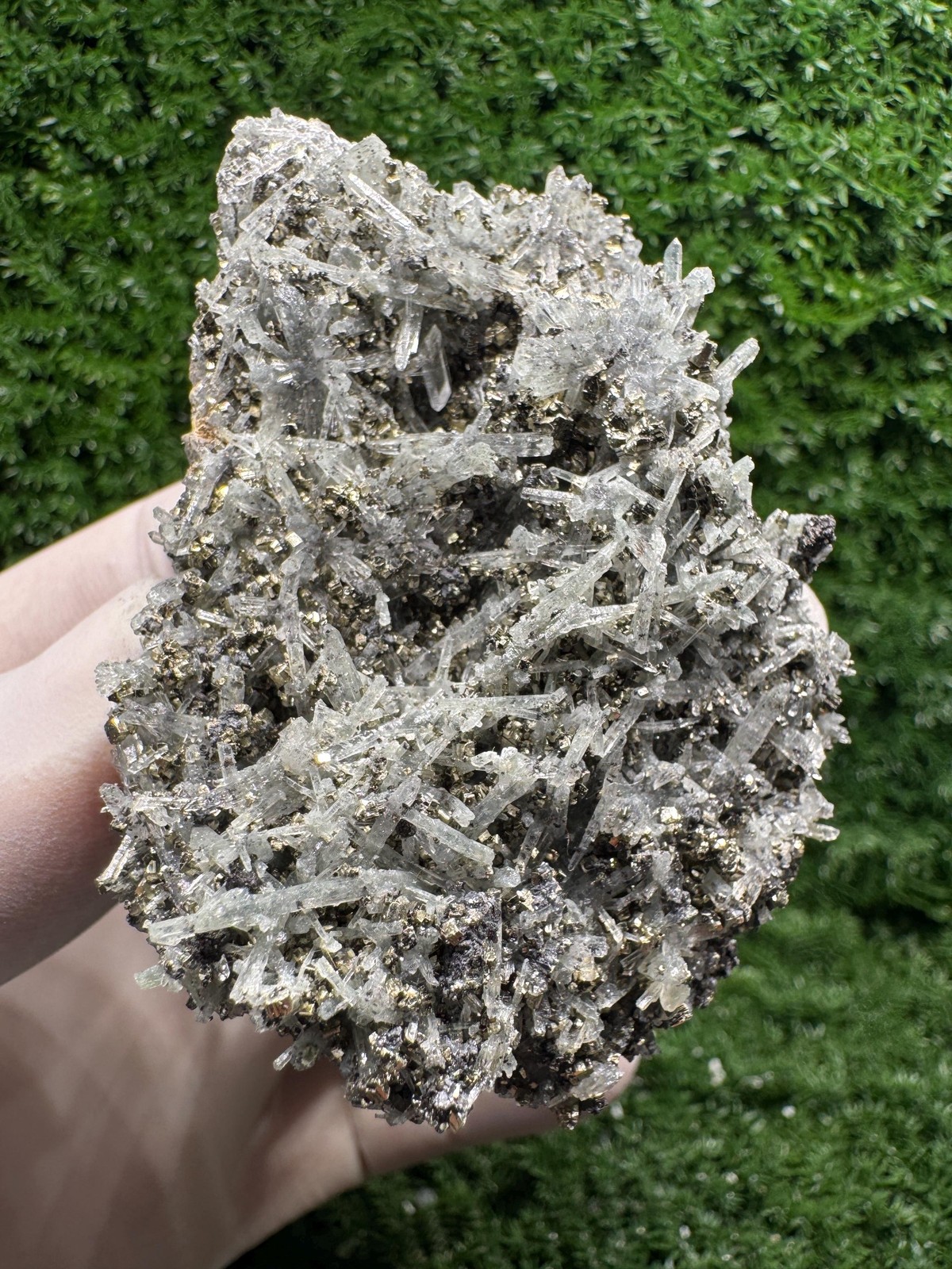 Shiny PYRITE with QUARTZ crystals, Amazing Cluster from the mines! / F730
