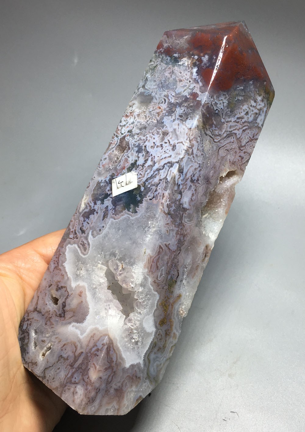 731g NATURAL pink moss agate tower QUARTZ CRYSTAL point HEALING