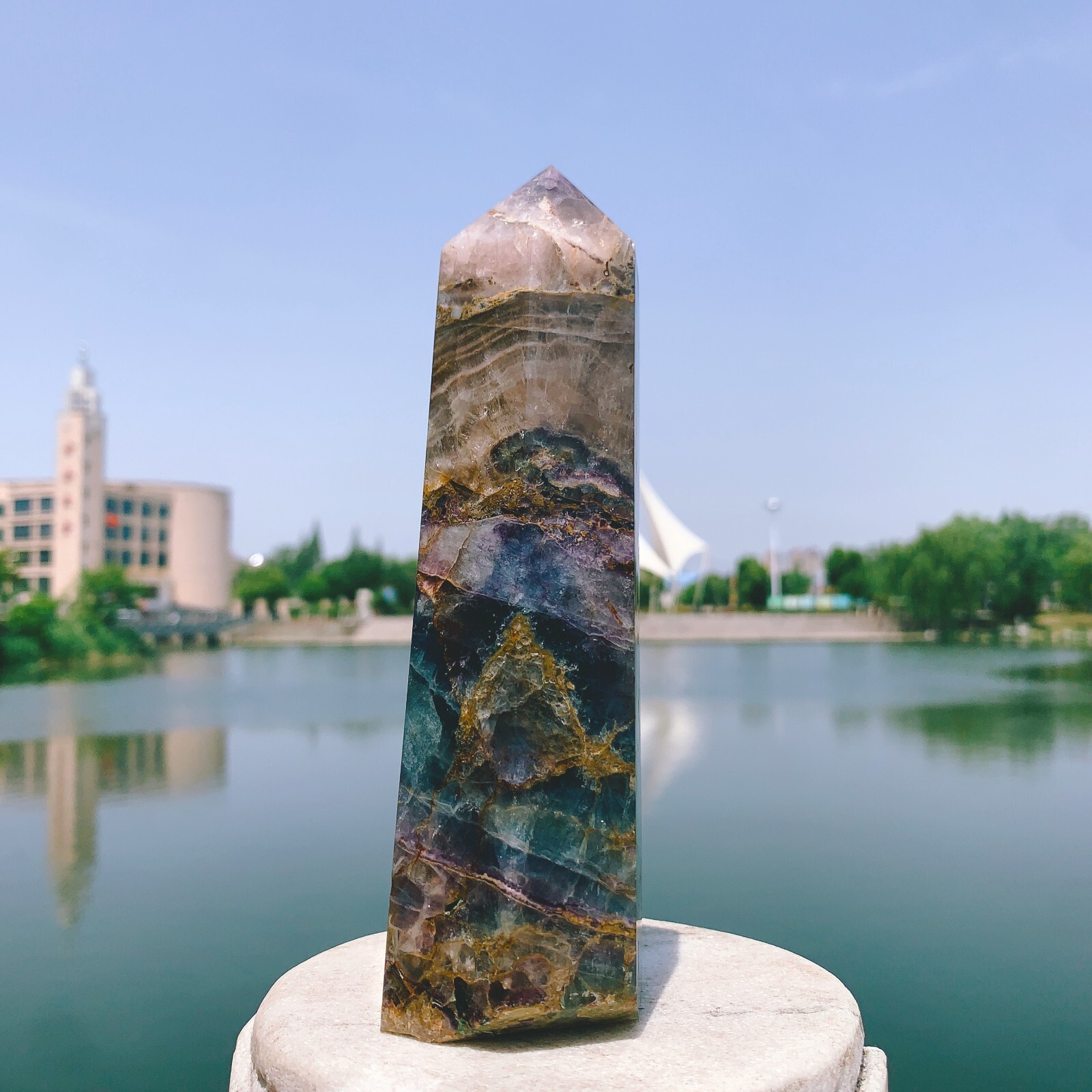1.92LB Natural color fluorite crystal obelisk point specimen healing
