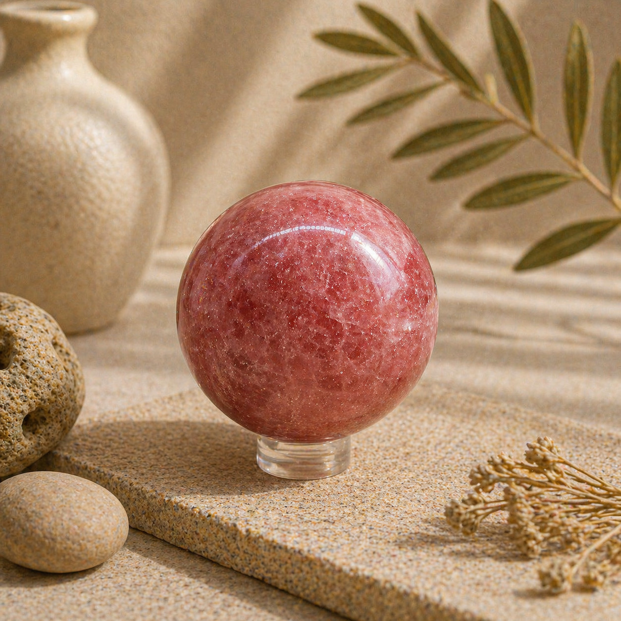 Pink Strawberry Quartz Crystal Sphere Sparkly Pink Crystal Ball Heart Chakra