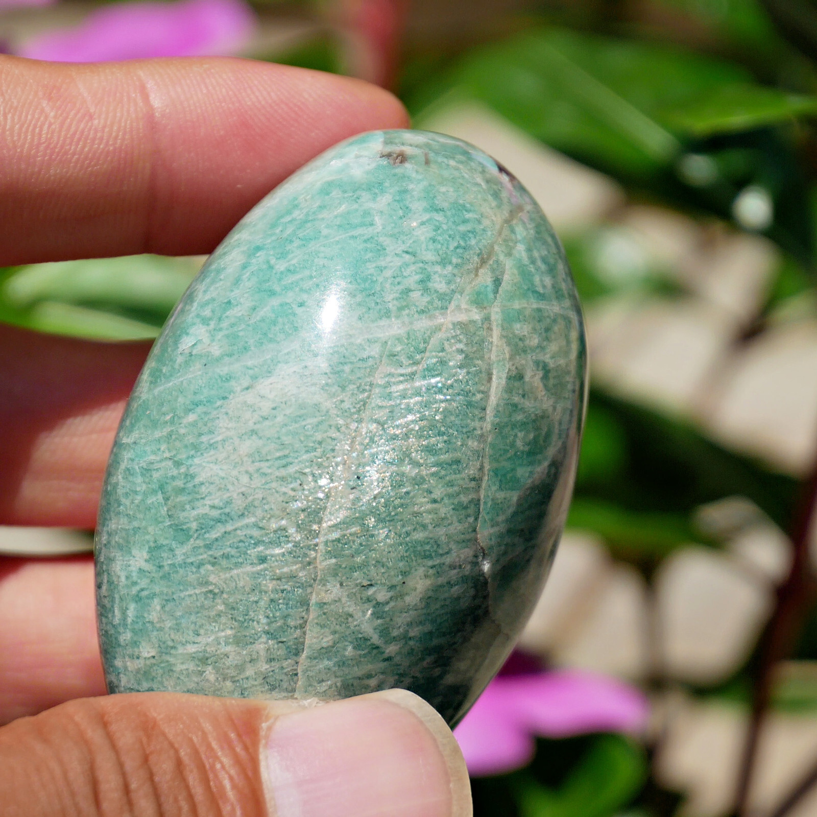 2.2″ Beautiful Amazonite Crystal Palm Stone Calming Meditation Worry Stone Gift