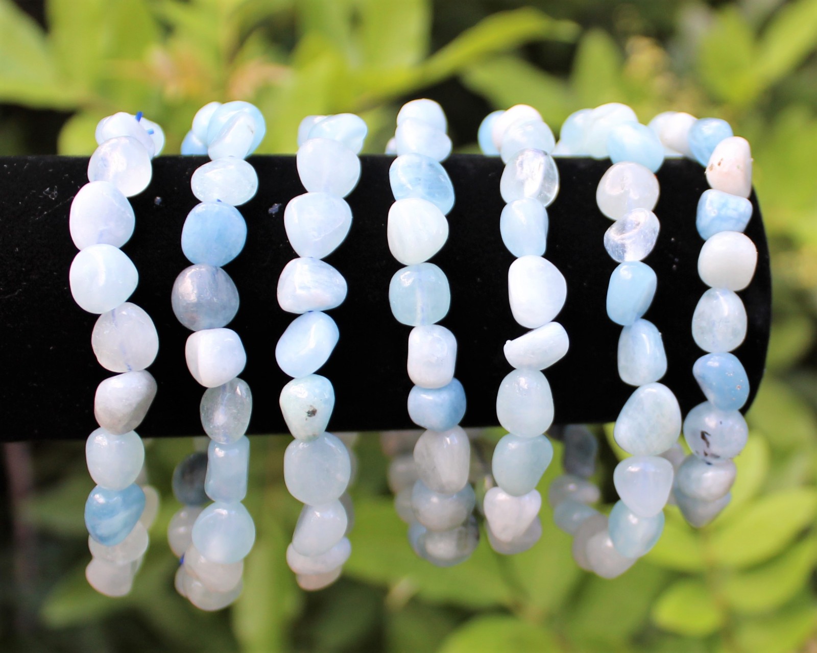 Aquamarine Tumbled Gemstone Bracelet: 6-8 mm Stones (‘A’ Grade, Stretch, Nugget)