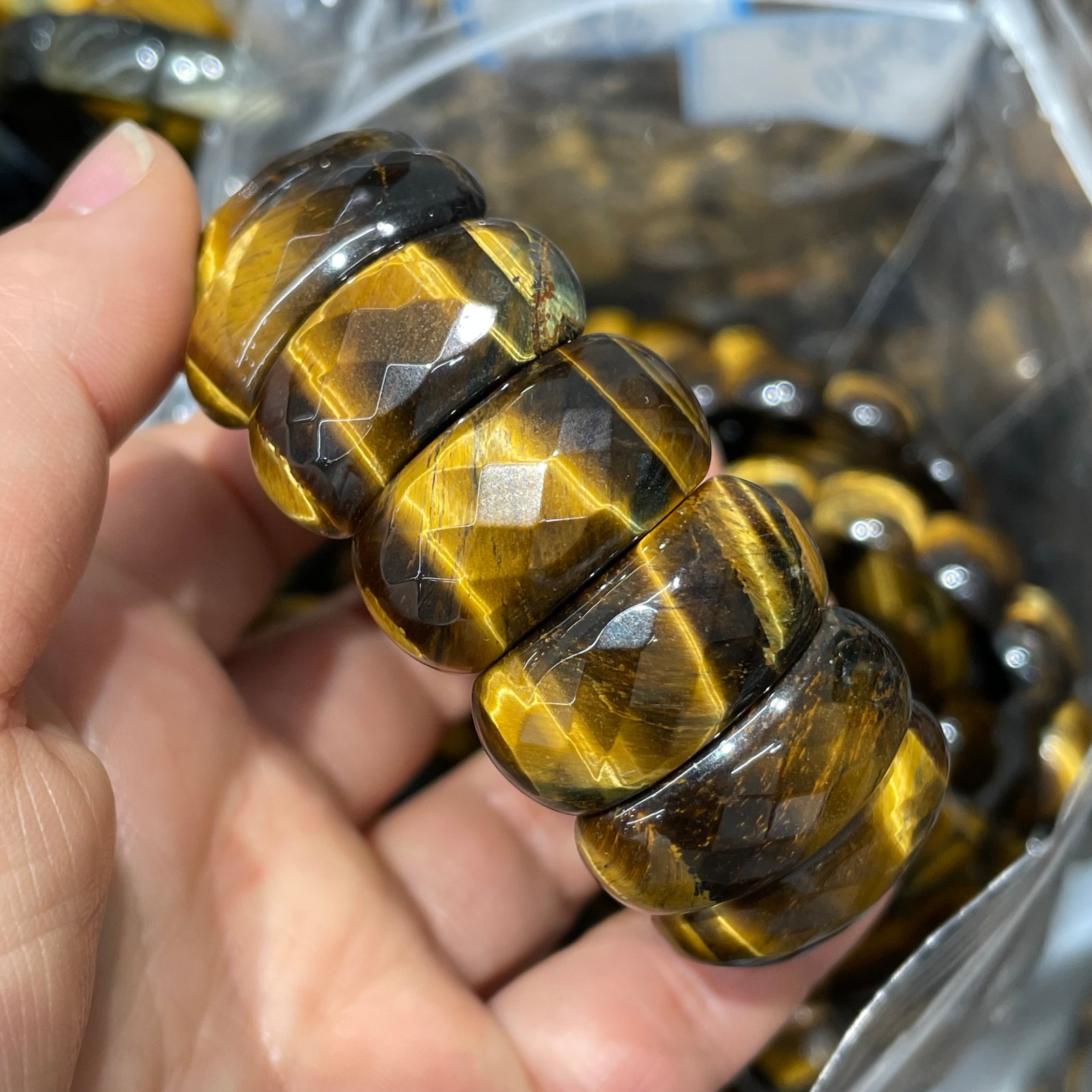 1pcs Natural Tiger Eye Stone Elastic Rope Bracelet #45