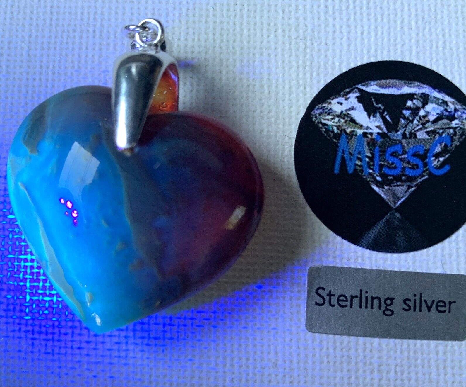 BLUE AMBER AA GRADE CHUBBY HEART WITH LARGE 925 STAMPED STERLING SILVER BAIL