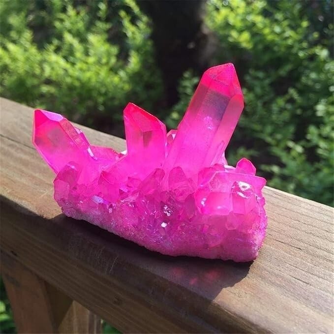 Pink Aura Angel Cluster Geode Vug Titanium Quartz Healing Crystal Ornament