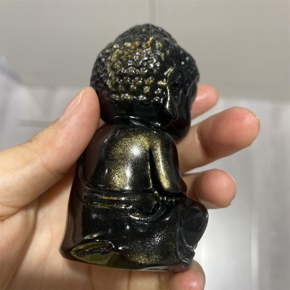 0.3LB 3.1″Natural A+Golden Obsidian Buddha Statue Crystal Reiki Carving Decor