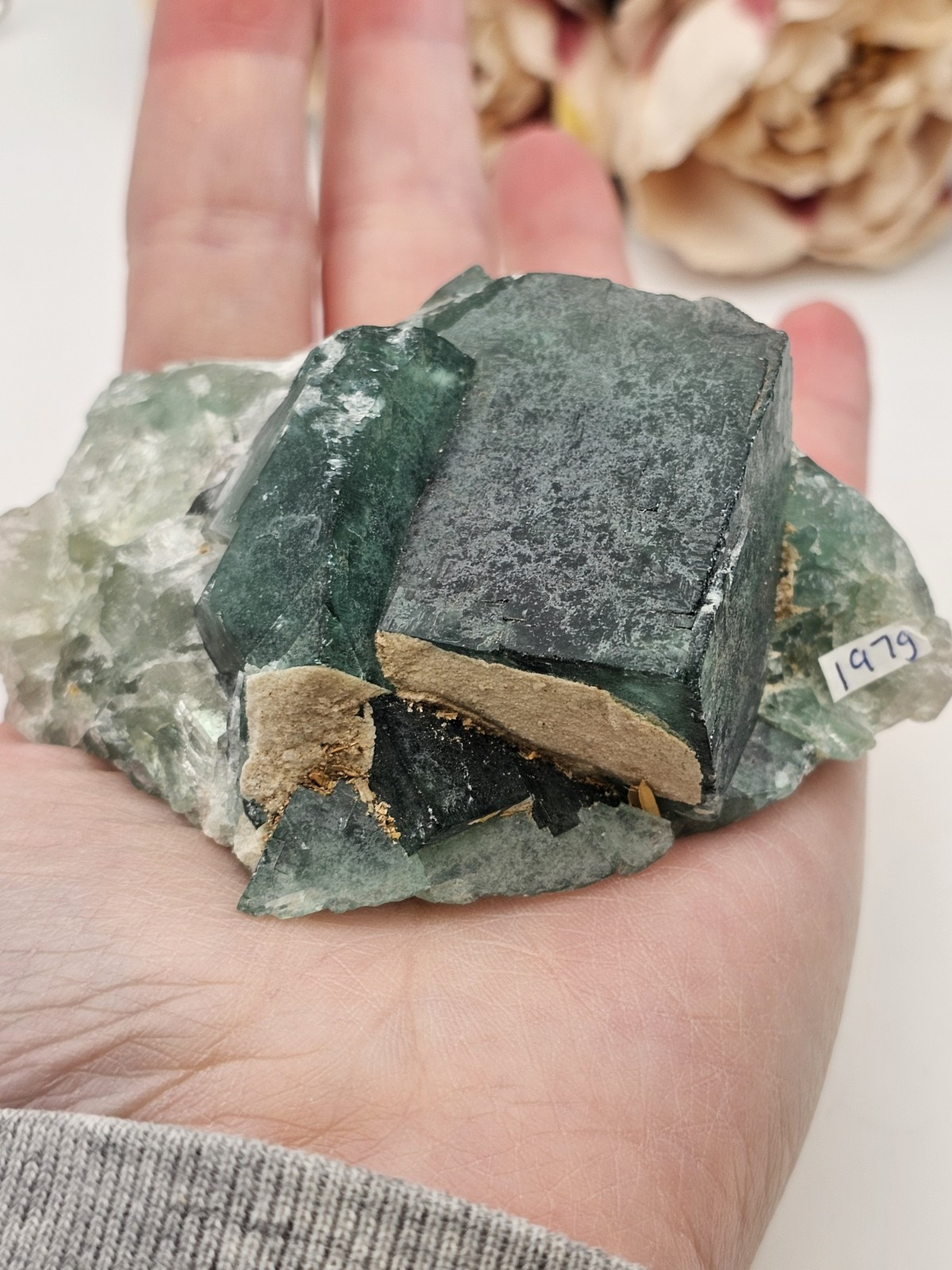 Green Teal Cubic Fluorite Specimen Rare crystal Raw 197g 7.8cm Blue