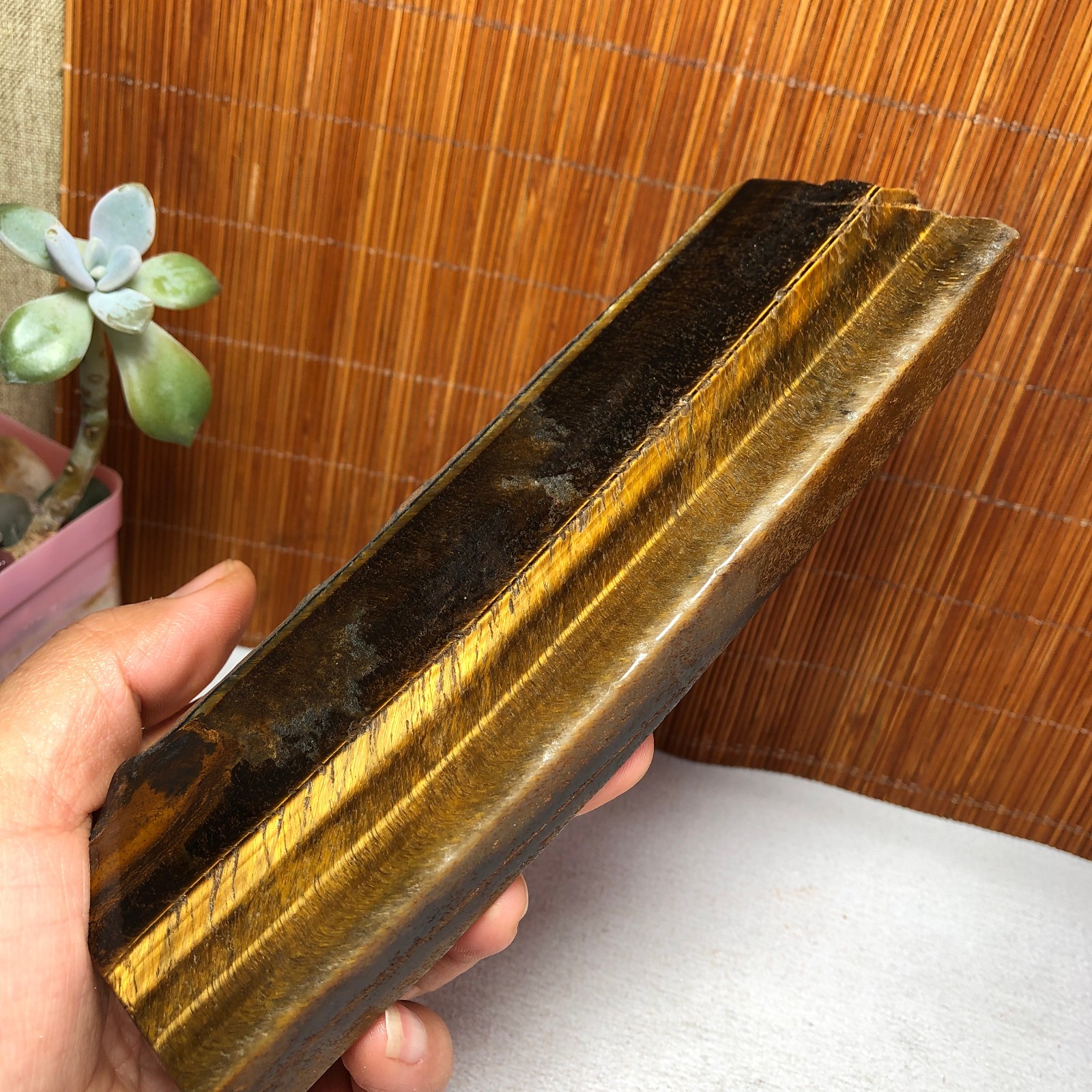 Natural Yellow Tiger Eye Crystal gemstone Polish Mineral Specimen 369g A2233