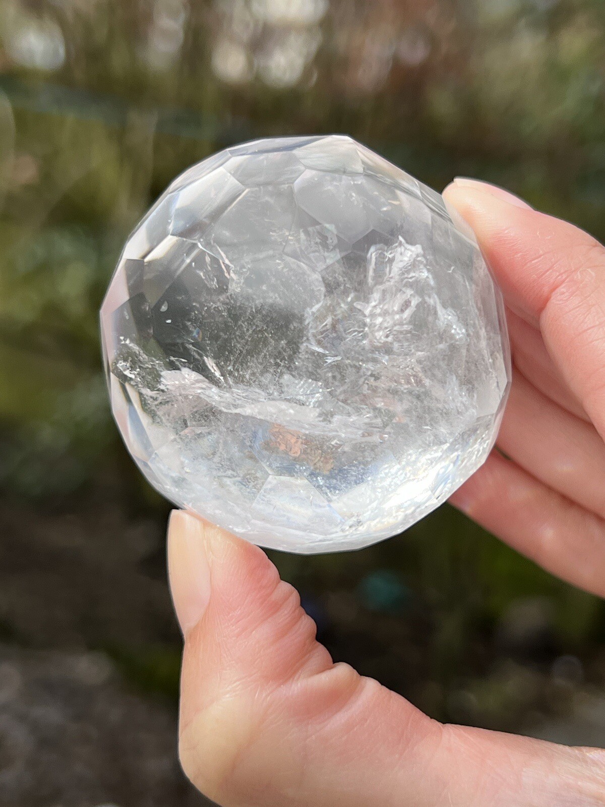 Clear Quartz Hand Faceted Large Crystal Ball AAA+ 47mm Diameter Freestanding 19