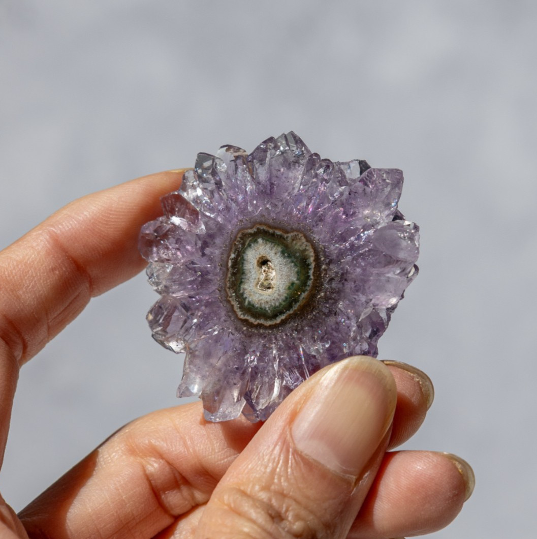 Amethyst Stalactite eye slice Purple Crystal Flower Jewelry making Quartz 45mm