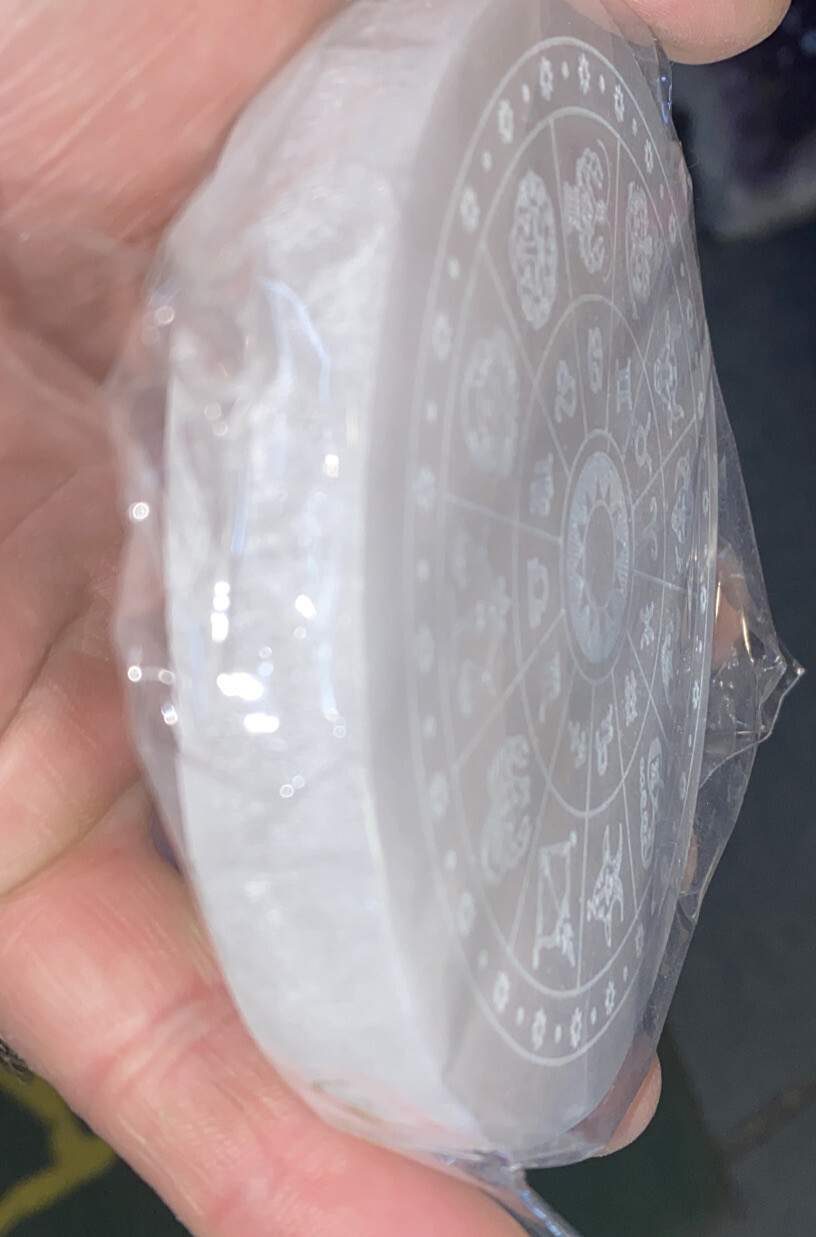 Selenite charging plate with zodiac symbols