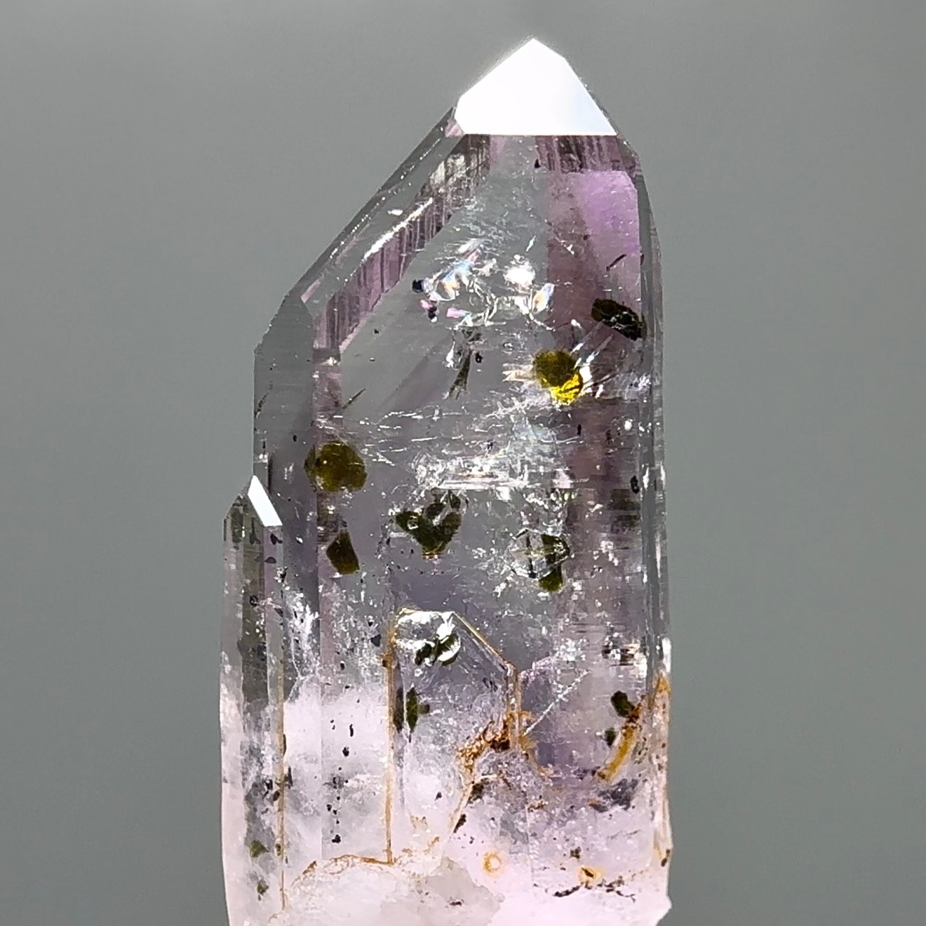 Large Moving Bubble! RARE Lilac Brandberg Amethyst Enhydro w Epidote Inclusions