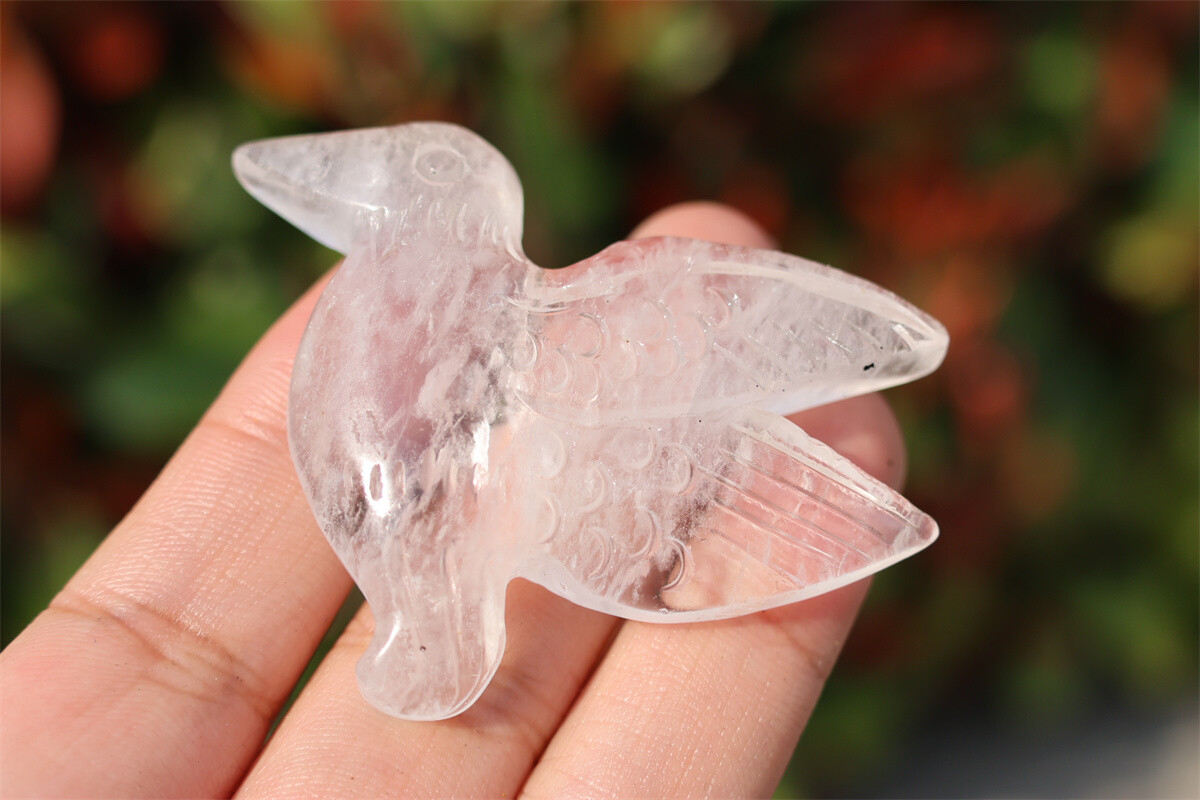 2.3” Natural Clear quartz Hummingbird Hand Carved Reiki Crystal Skull gift 1pc
