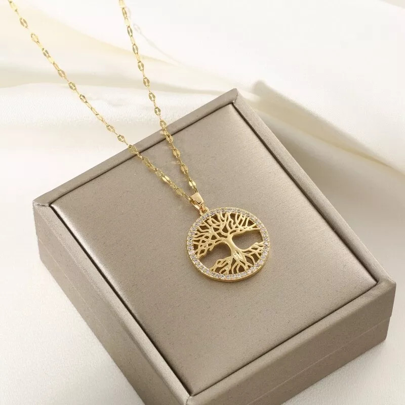 1PC Women’s Fashion Jewelry Gold Cubic Zircon Tree Of Life Pendant Necklace Gift