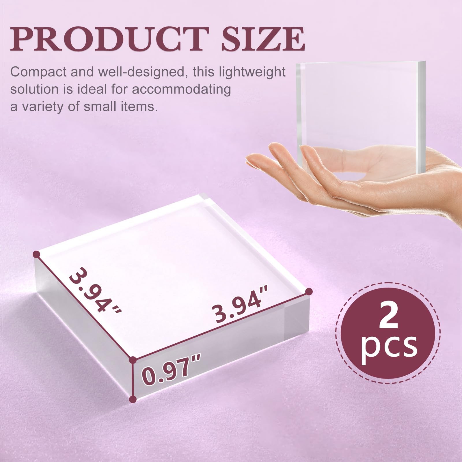 2 Pcs 4 X 4 X 1 Inch Acrylic Blocks, Clear Square Acrylic Stand