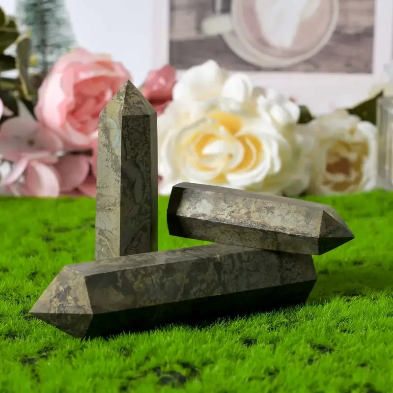 Natural Pyrite Crystal Tower Point Wand Reiki Obelisk Healing Home Decor Gifts