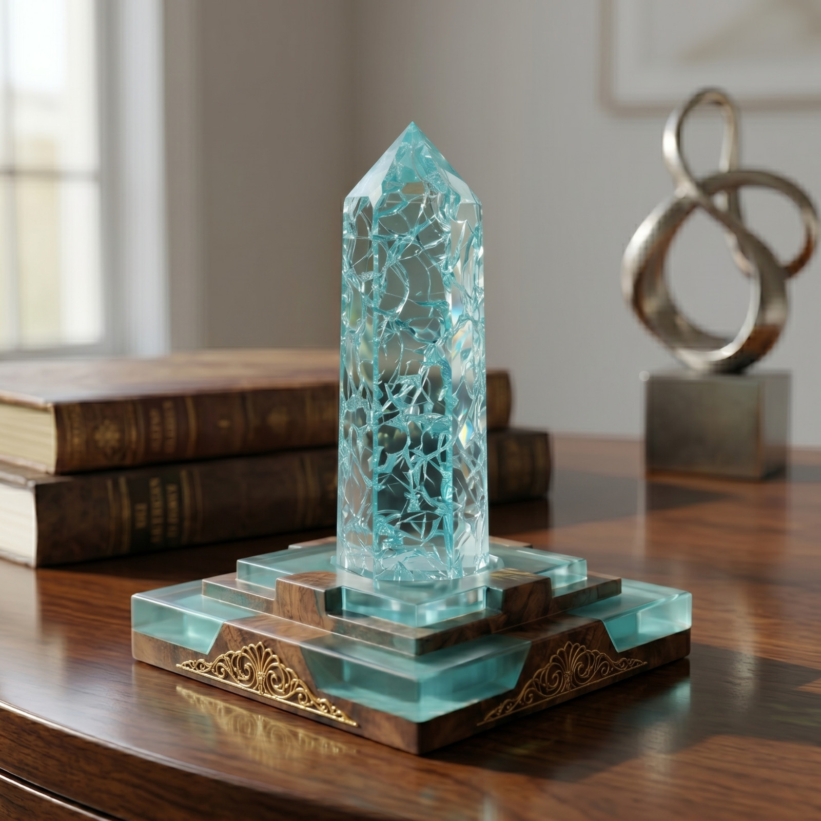 Natural Blue Fire Ice Quartz Crystal Point Tower Desktop Ornament Spiritual Gift