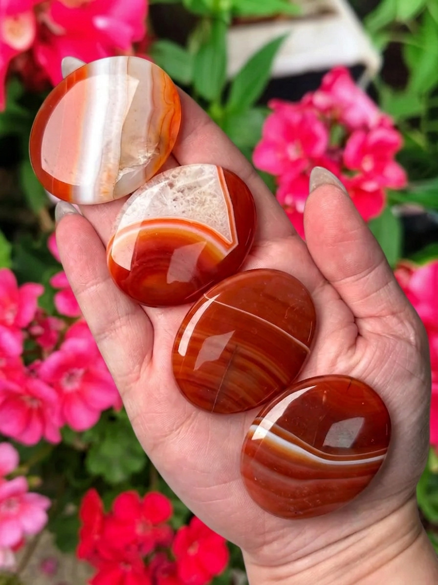 3PCS Natural Carnelian Worry Stones Healing Crystal Palm Polished Gemstone Set