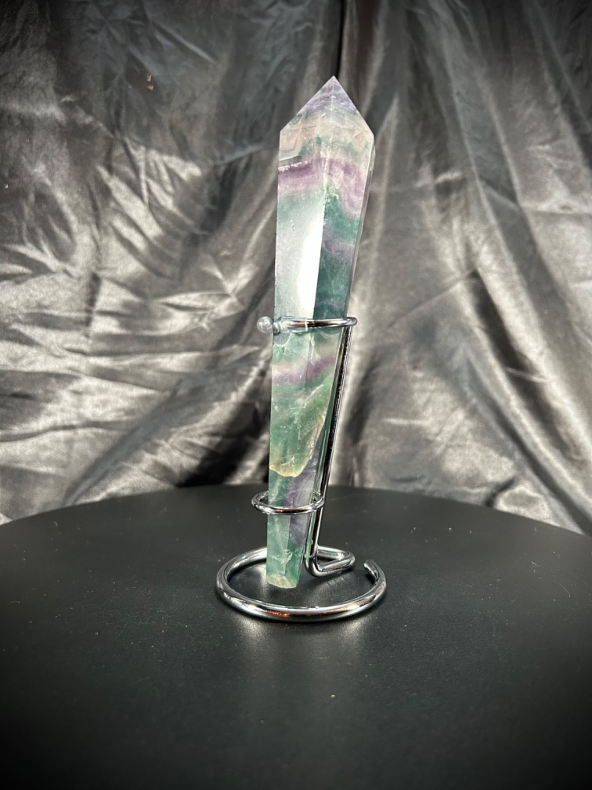 7″ Rainbow Fluorite Wand With Metal Stand 7.5oz (214 grams)