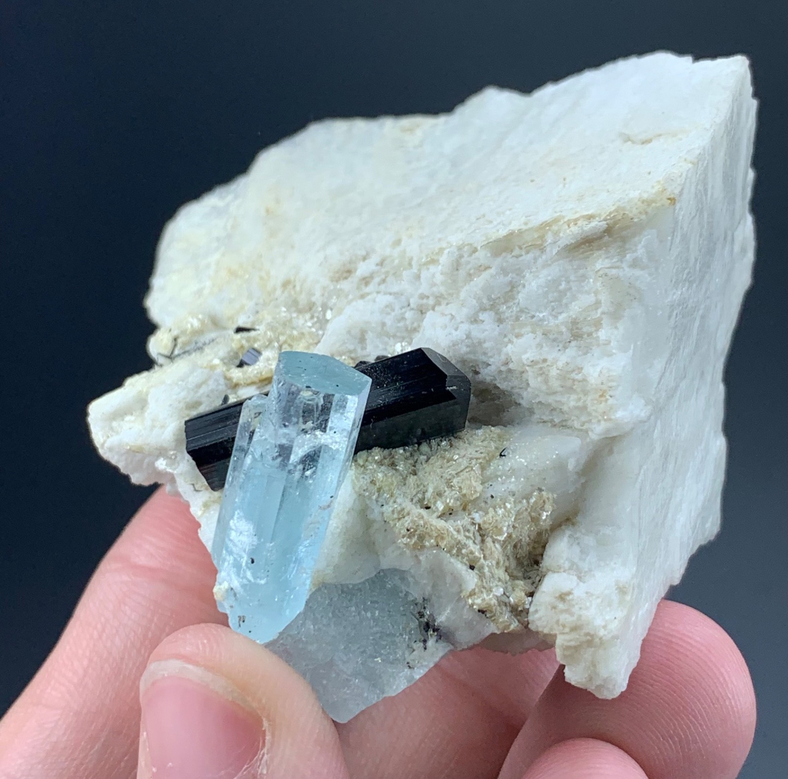 Aquamarine With Black Tourmalin Crystal Feldspar From Pakistan (114 Grams)