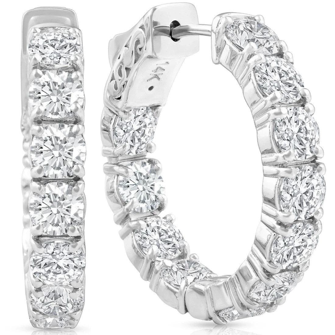 Certified 4.40 Diamond Inside Outside Hoops Vault Lock 925 Sterling silver