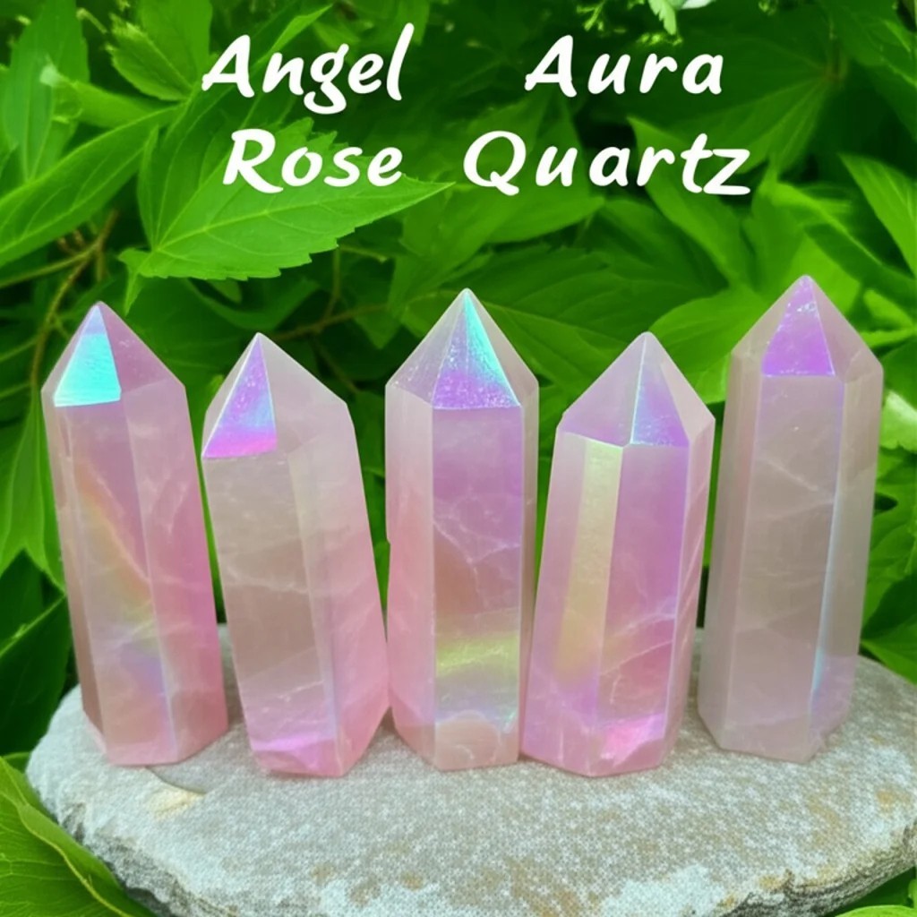 Angel Aura Rose Quartz Tower Decoration Rainbow Healing Crystal Obelisk Mineral