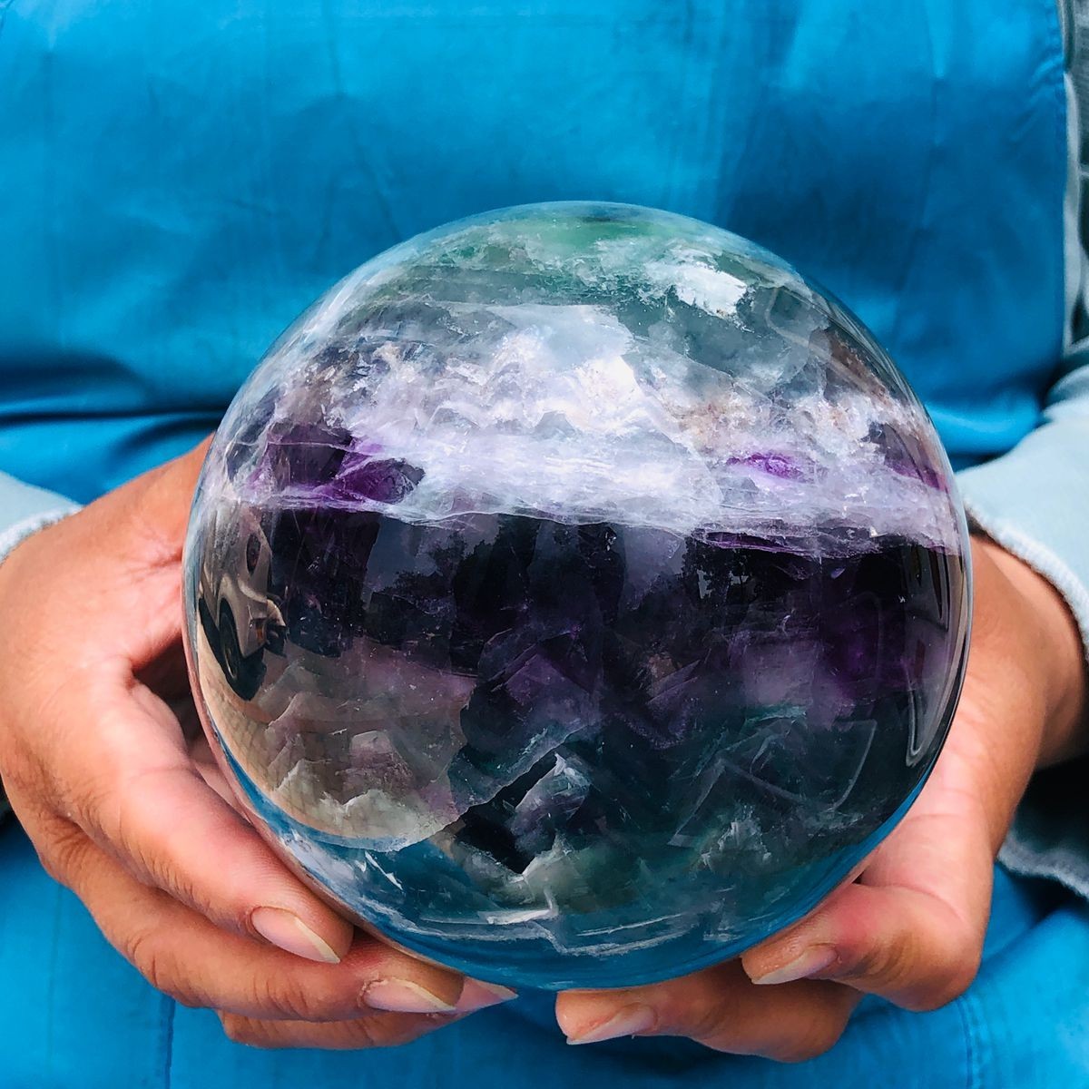 5.34LB Large Natural Fluorite Sphere Quartz Crystal Ball Energy Healing Stone