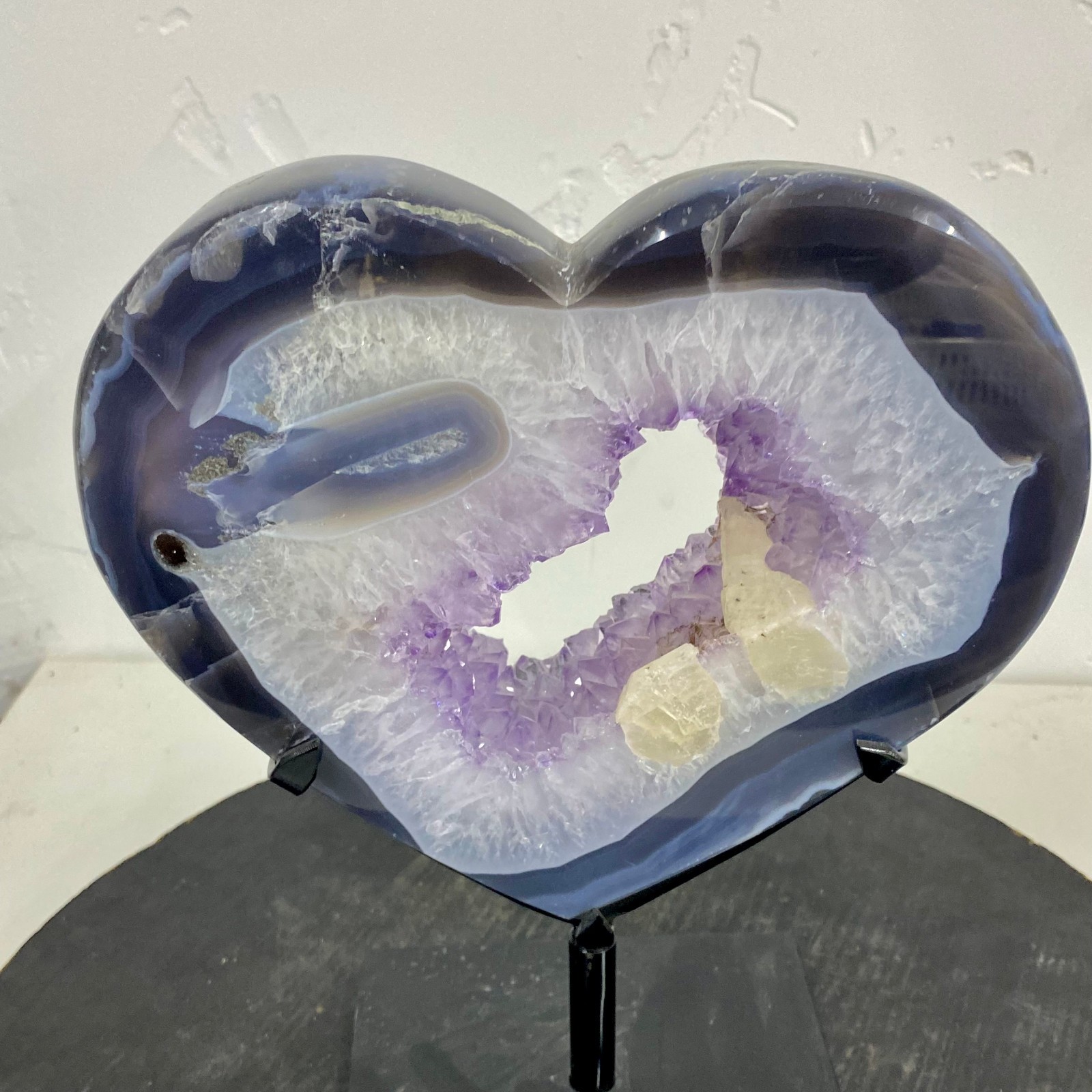 7.58LB Natural heart agate Amethyst Cave Crystal Slice Cut Repai