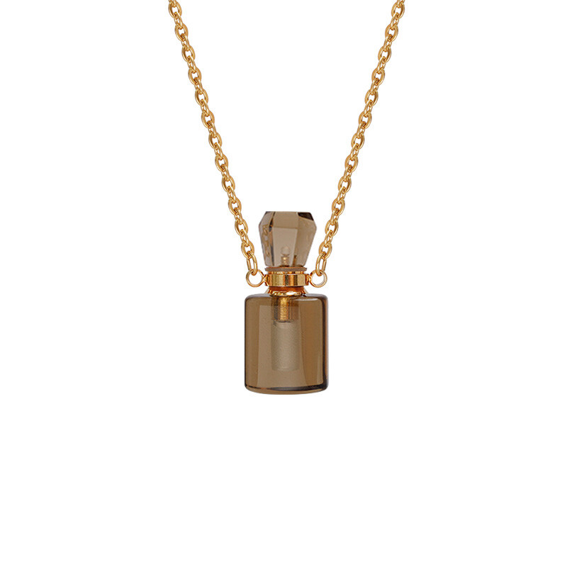 Natural Quartz Gemstone Perfume Bottles Pendant Chakra Healing Crystal Necklace