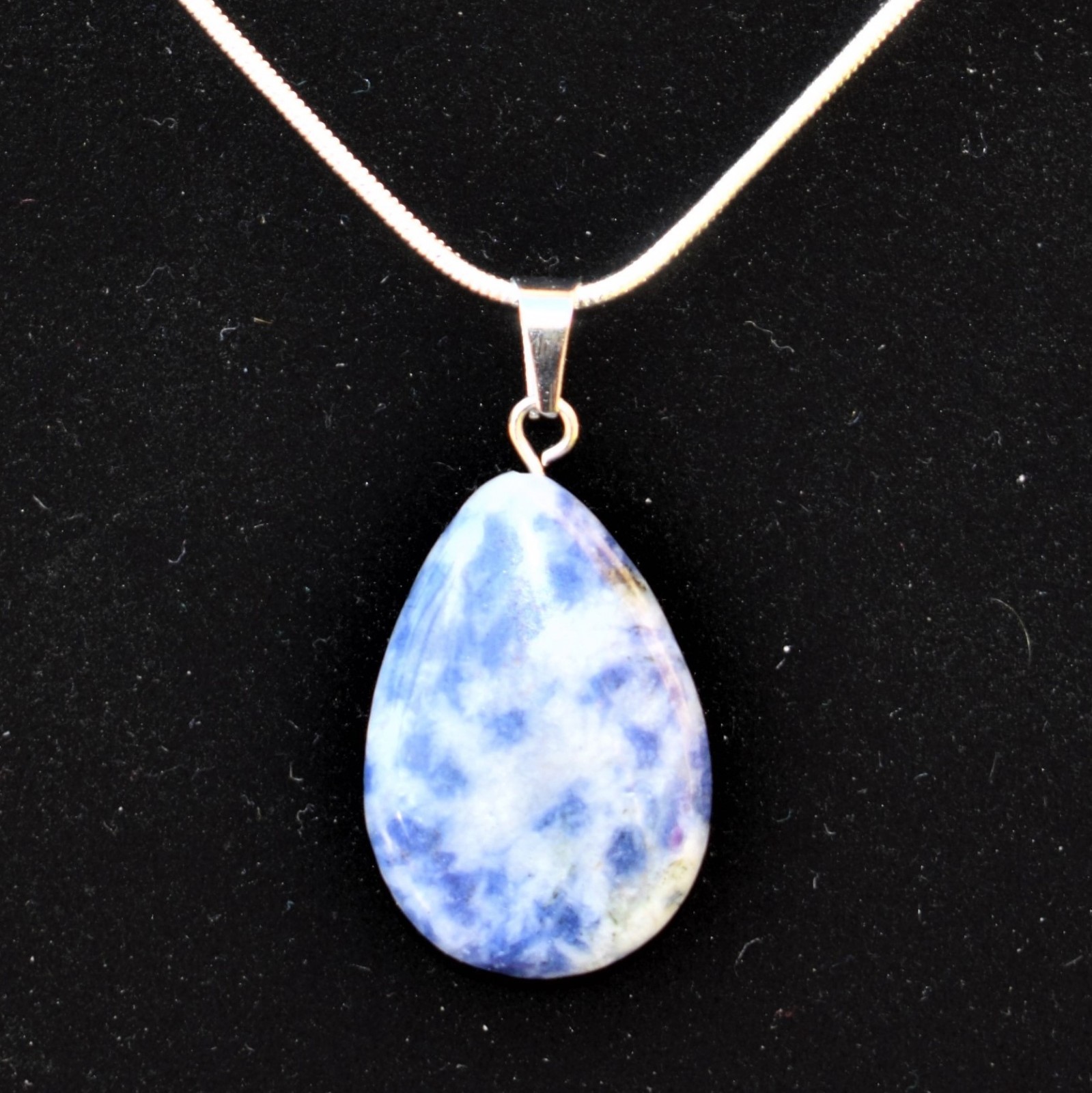 Charged Natural Sodalite Teardrop Pendant + 20″ Stainless Steel Chain + Charger