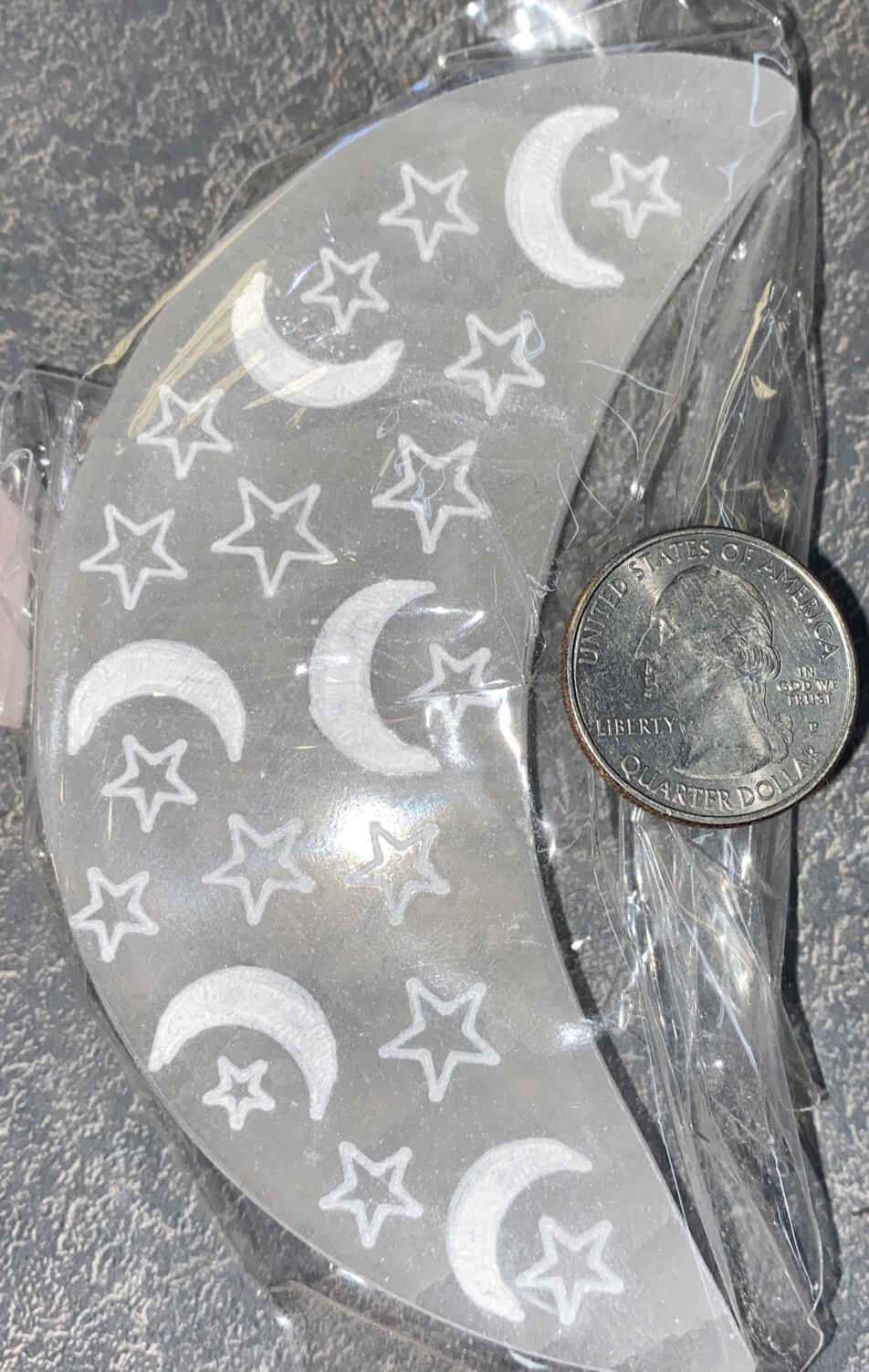 4 inch selenite charging plate moon shape with moons and stars