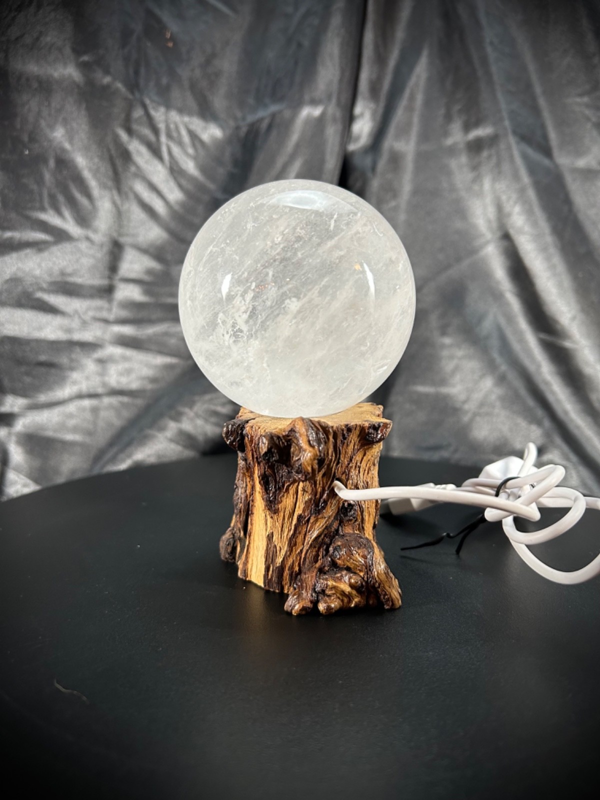 3.1″ Clear Quartz Sphere With Both Lighted Wood And Clear Acrylic Stands 1lb 8oz