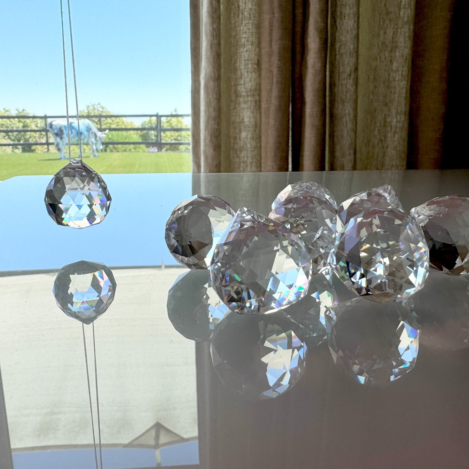 Clear Faceted CRYSTAL BALL FENG SHUI HANGING Sphere Sun Catcher Pendant