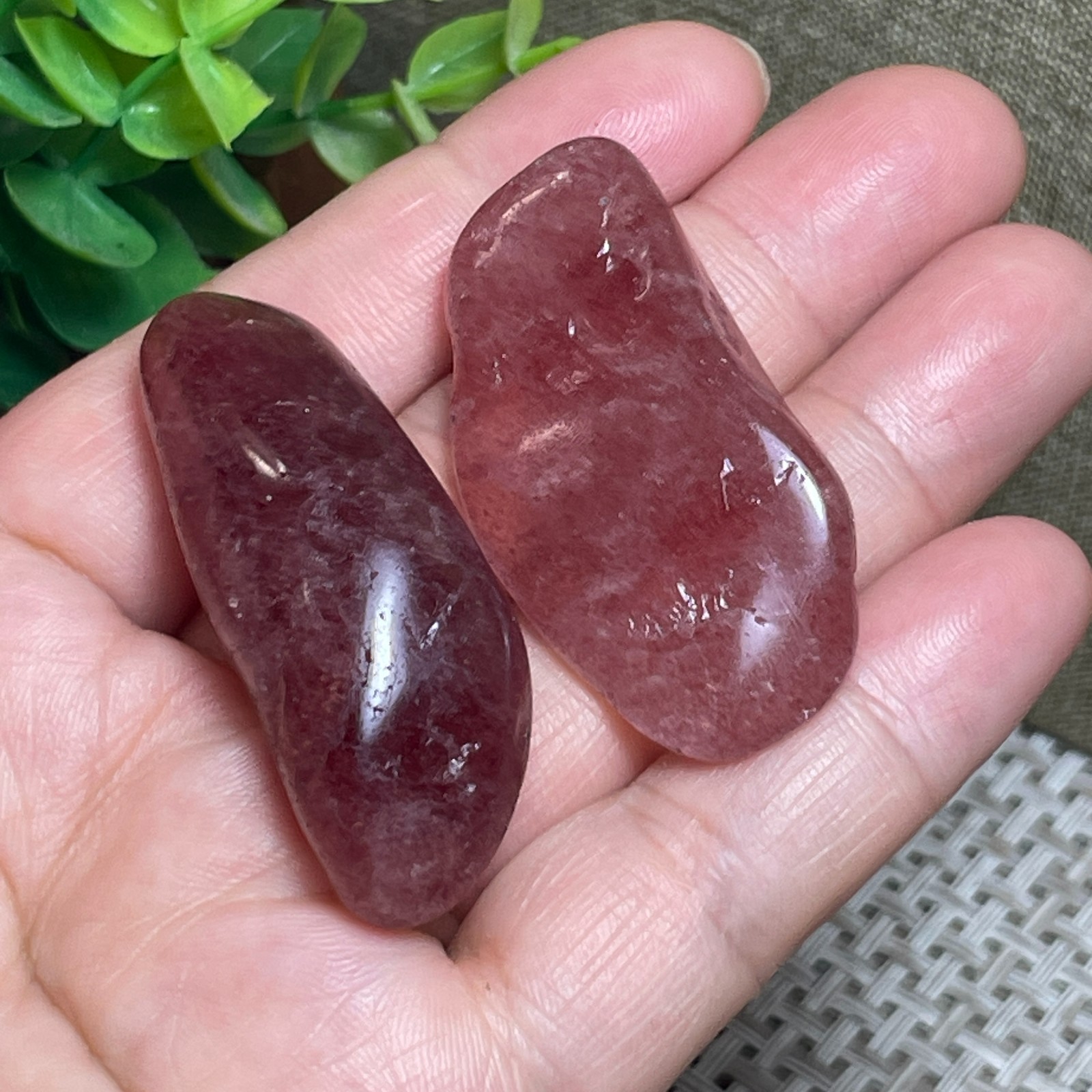 2pcs red strawberry stone Rocks polished Mineral Specimen 38g E6436