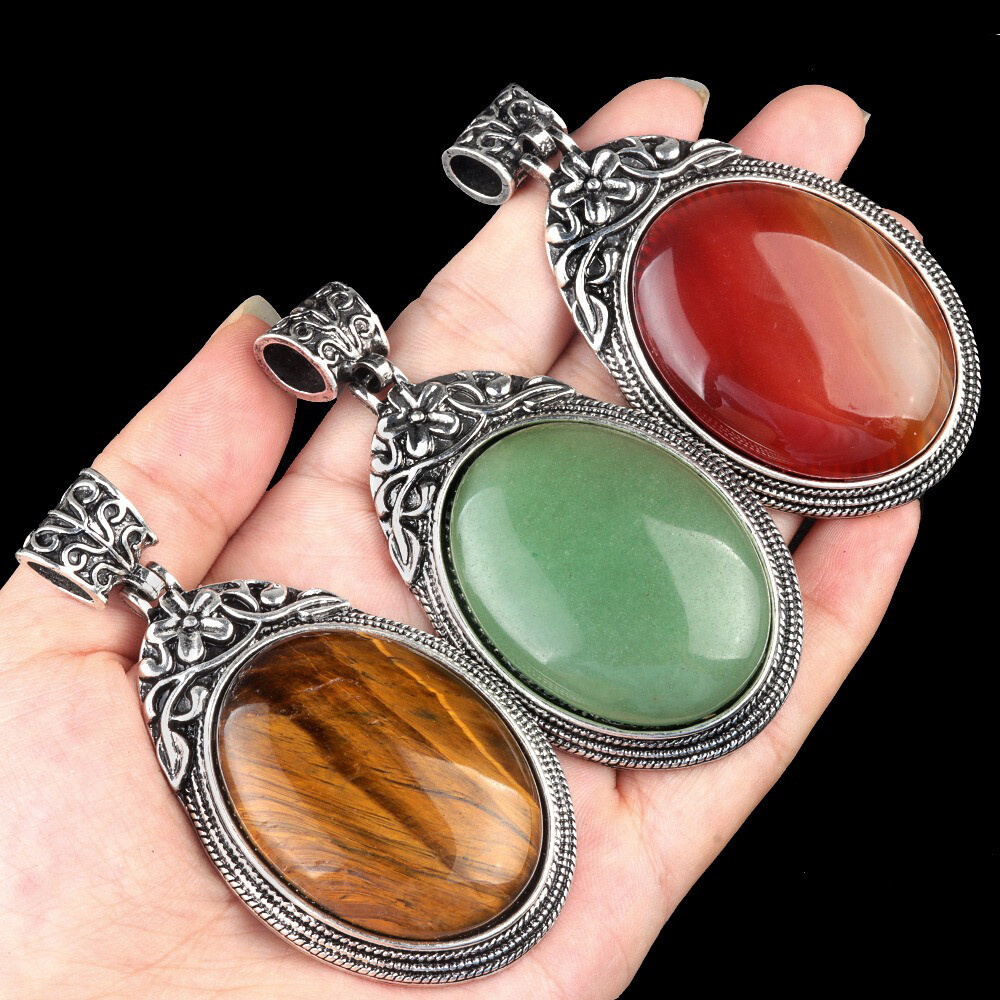 1pc Oval Crystal Pendant Chakra Beads Gemstone Faceback Necklace Jewelry Gifts