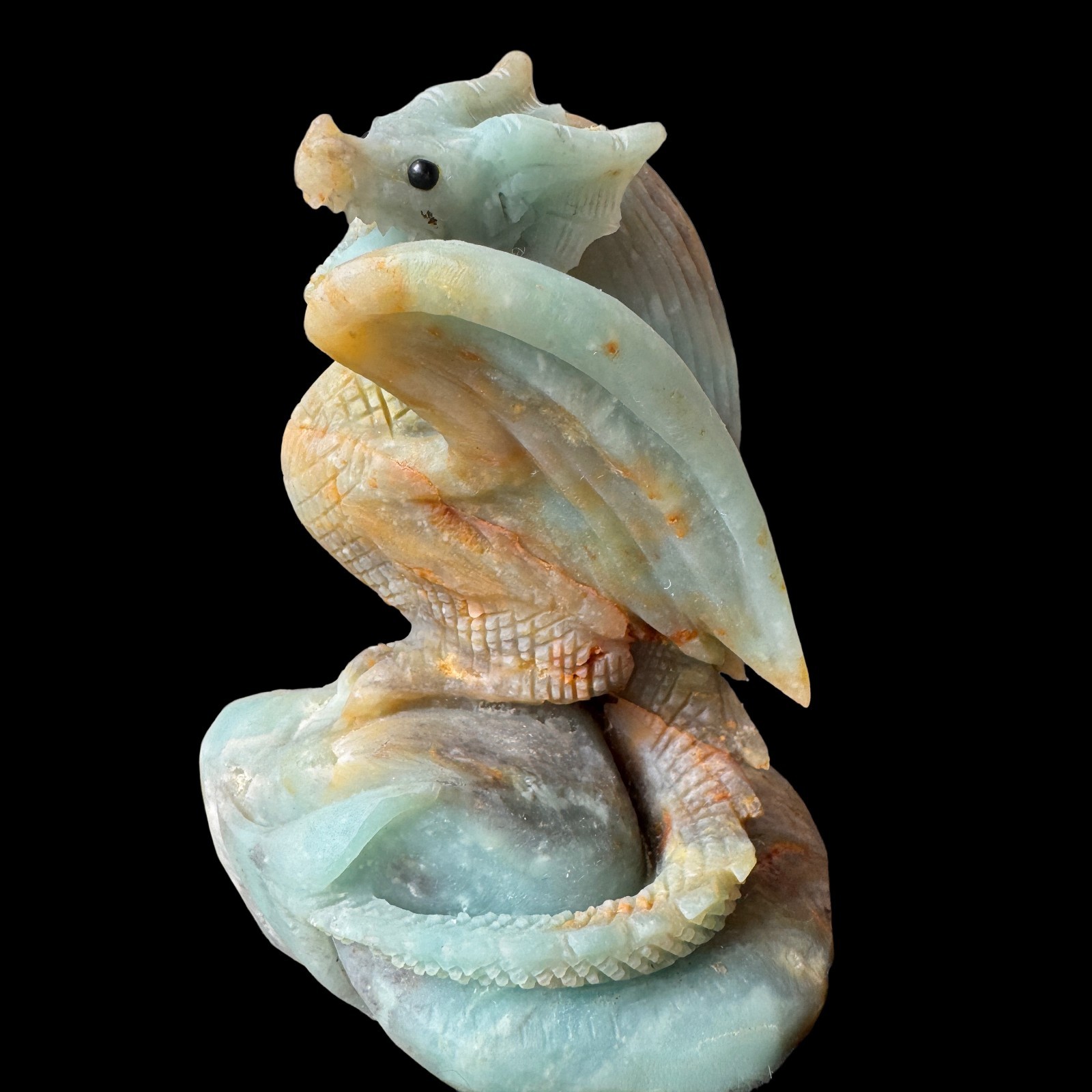 Hand Carved Natural Amazonite Dragon Sculpture Chinese Mythical Beast Desk Decor