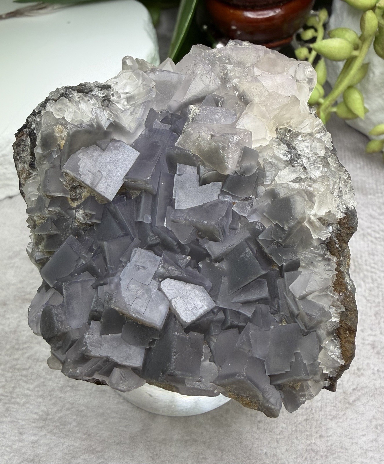 Crystal 242g QR Code Cube Grey Fluorite UV Reactive Cluster Specimen Mineral