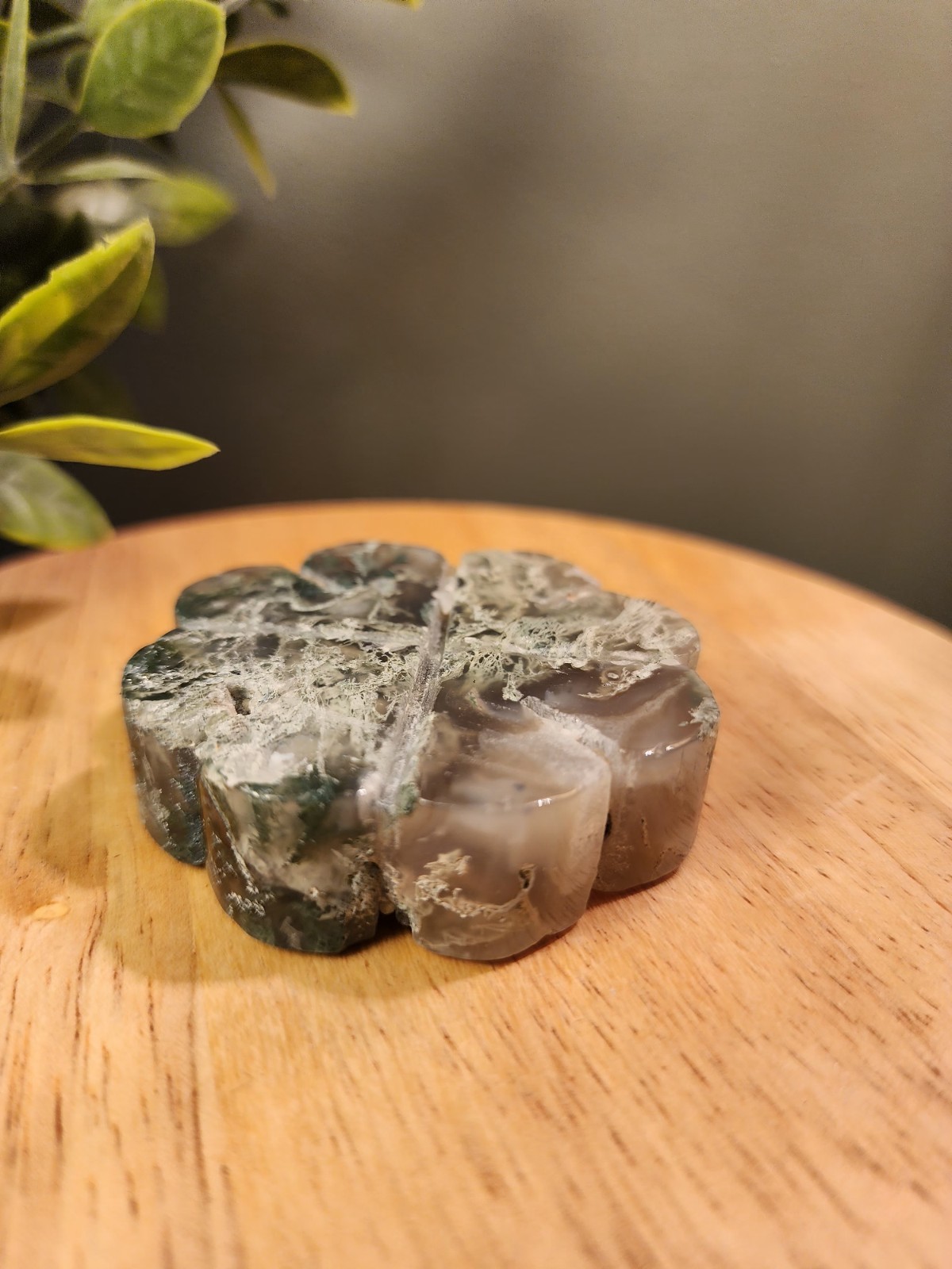 Moss Agate Four Leaf Clover Carving