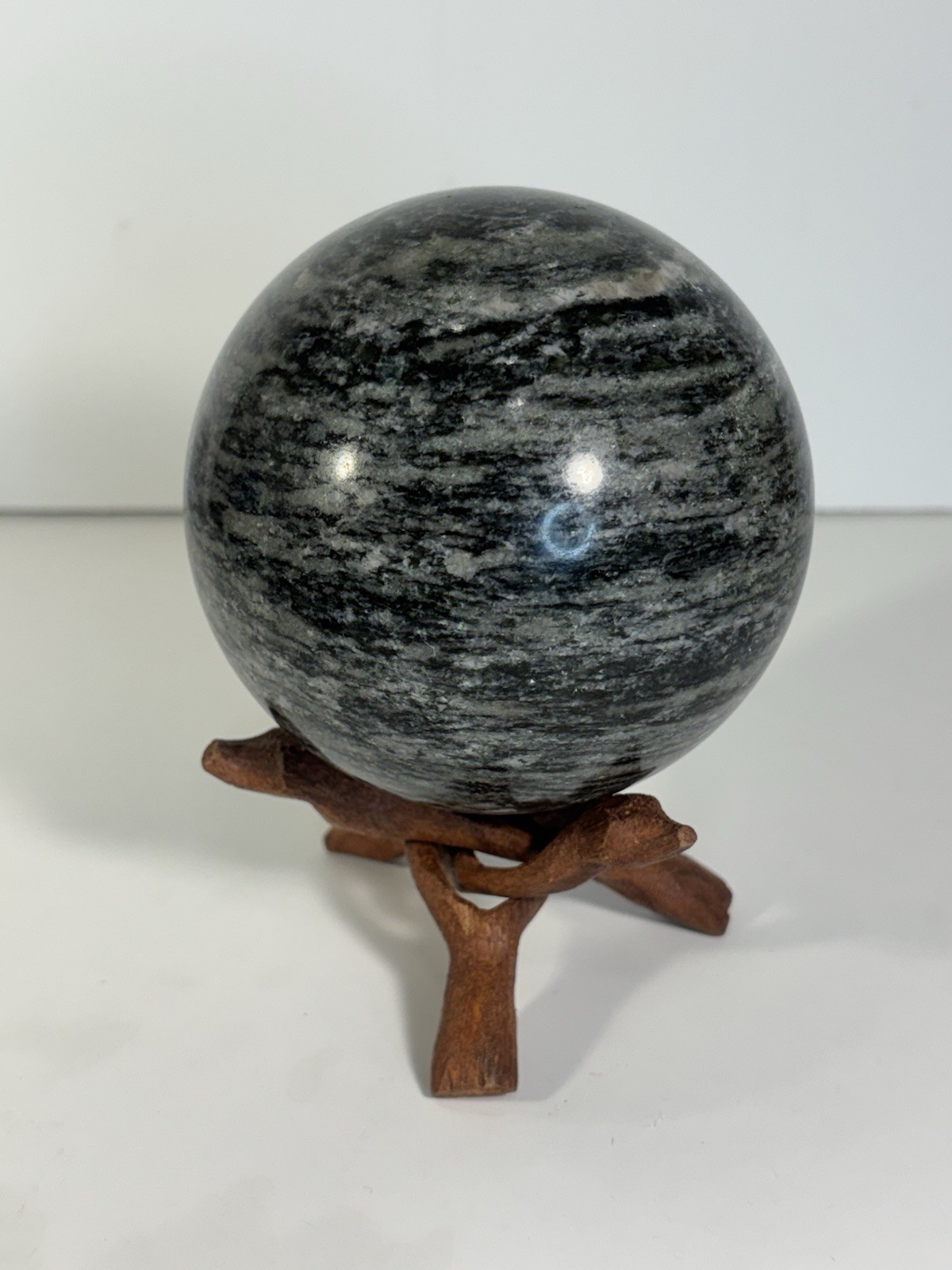 Black & Gray Polished Stone Sphere/Orb 1,430g, 4” in Diameter
