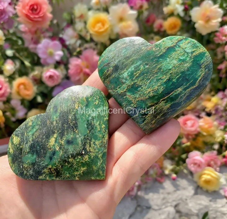 BESTSELLER Natural Emerald Heart Palm Stone Crystal Healing Gemstones Decor