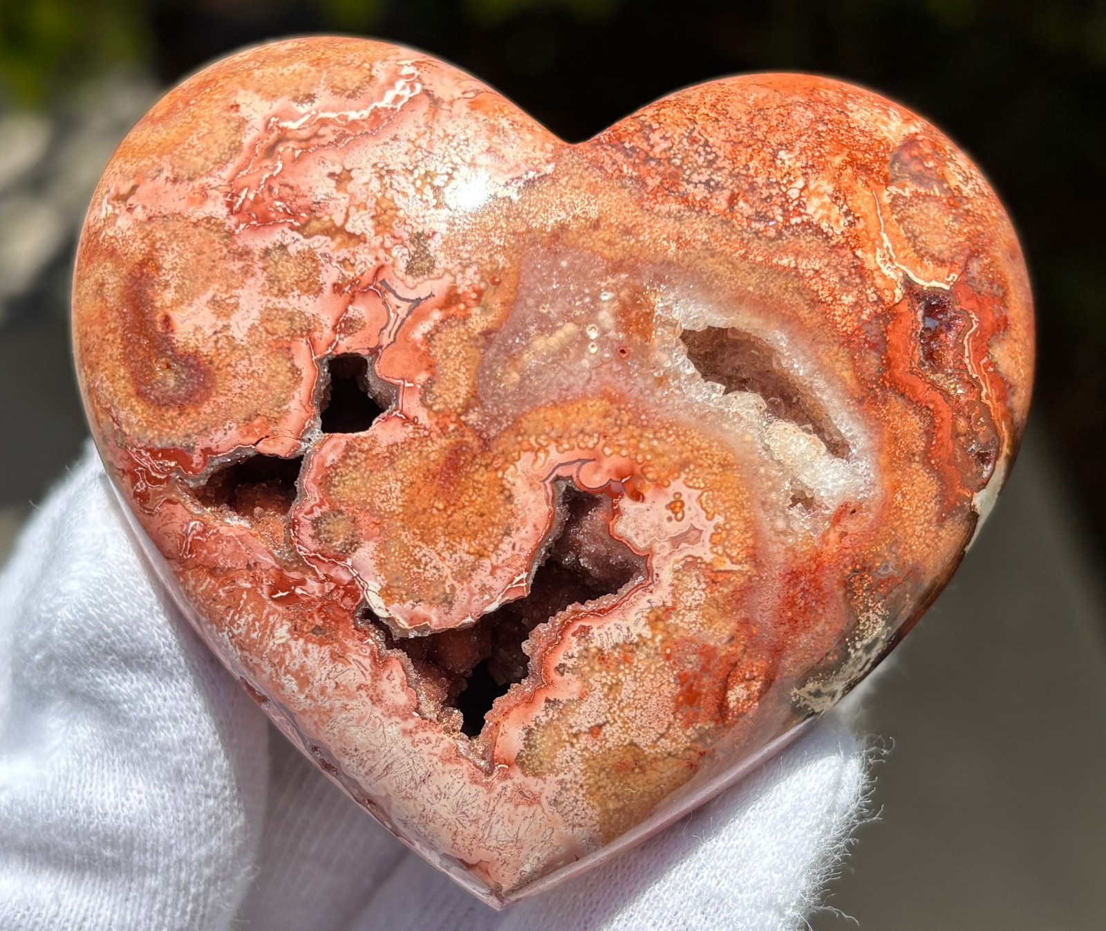 USA SALE 112g 2.6″ RED CRAZY LACE AGATE HEART PALMSTONE PALM STONE DRUZY VUG