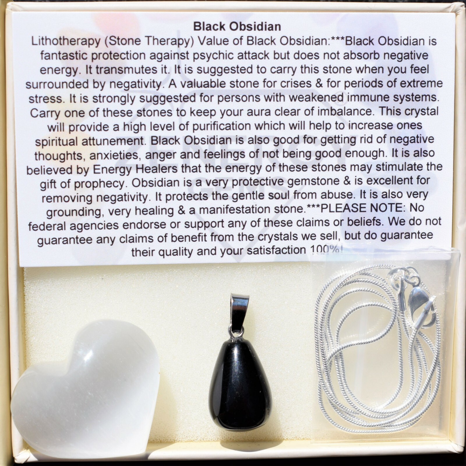 Charged Natural Black Obsidian Teardrop Pendant + 20″ Stainless Steel Chain