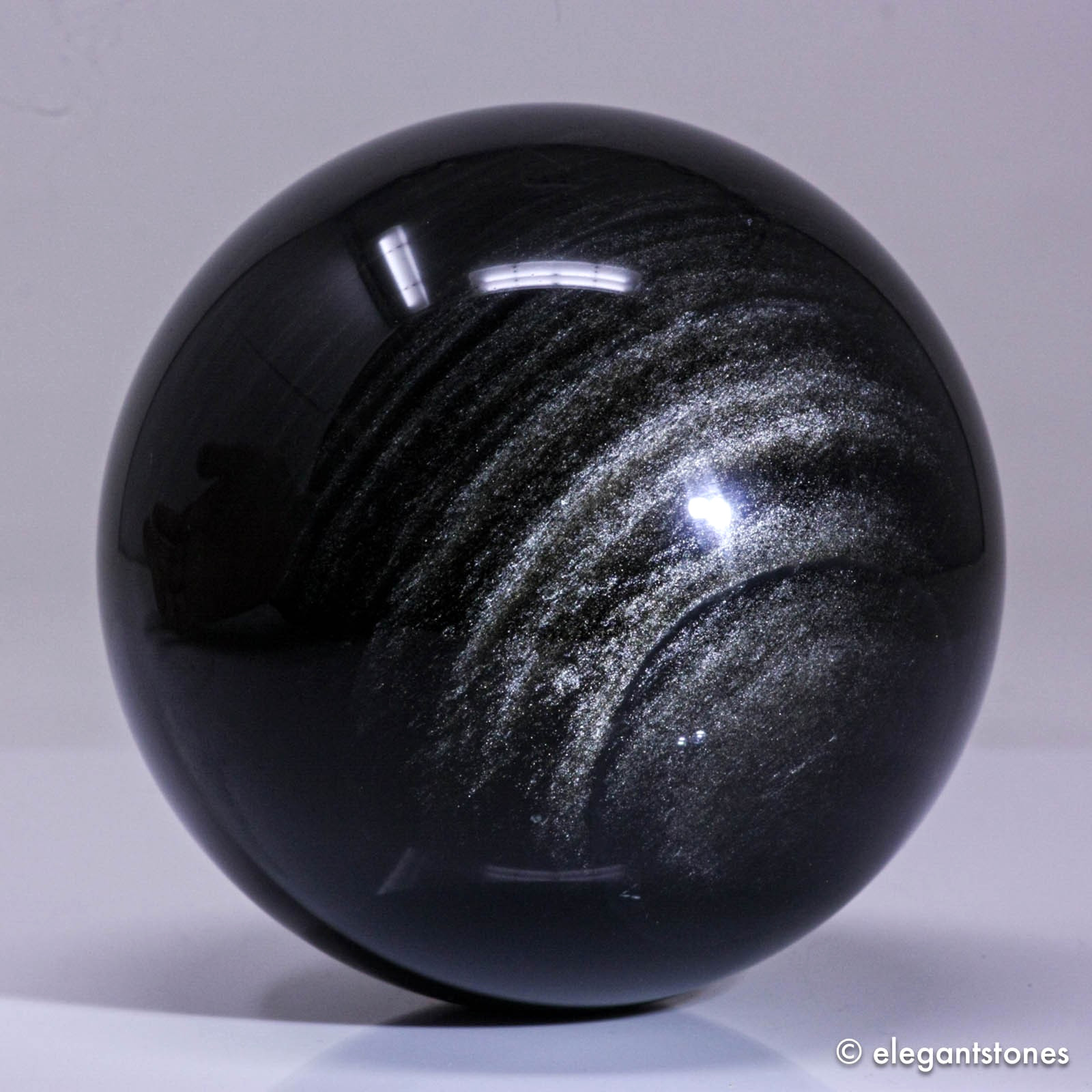 3.0″ 1.2lbs Flashy Silver Sheen Obsidian Sphere Crystal Ball Reiki Healing Stone