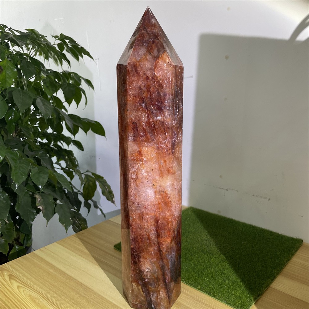 14.7LB 18.3″ Natural A++Red Fire Quartz Obelisk Tower Quartz Decoration Energy