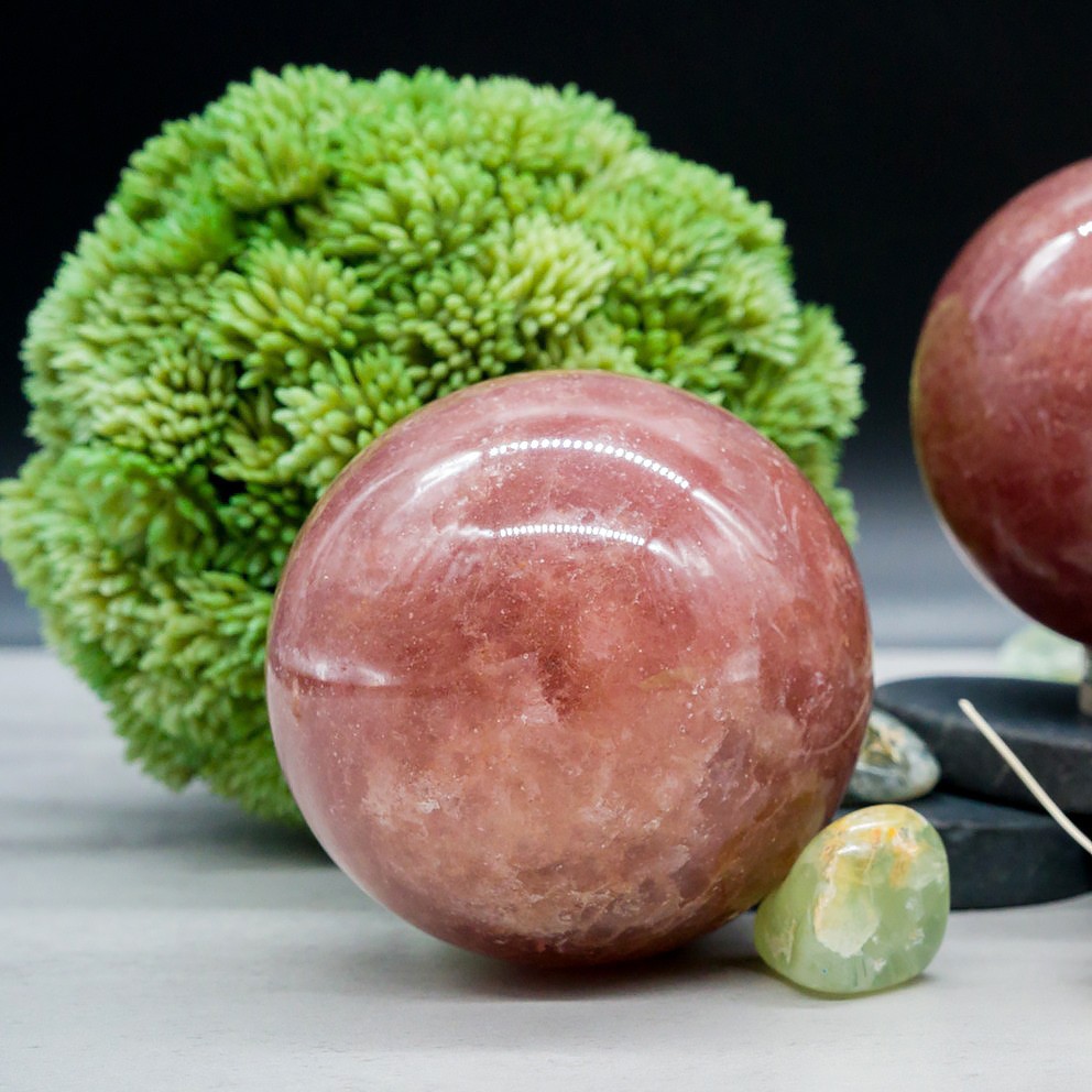 Pink Strawberry Quartz Crystal Sphere Sparkly Pink Crystal Ball Heart Chakra