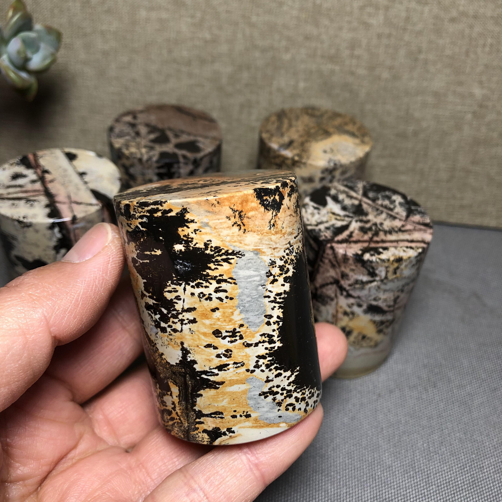 wholesale 5pcs Natural Chinese Painting Stone Quartz Crystal cylinder home decor