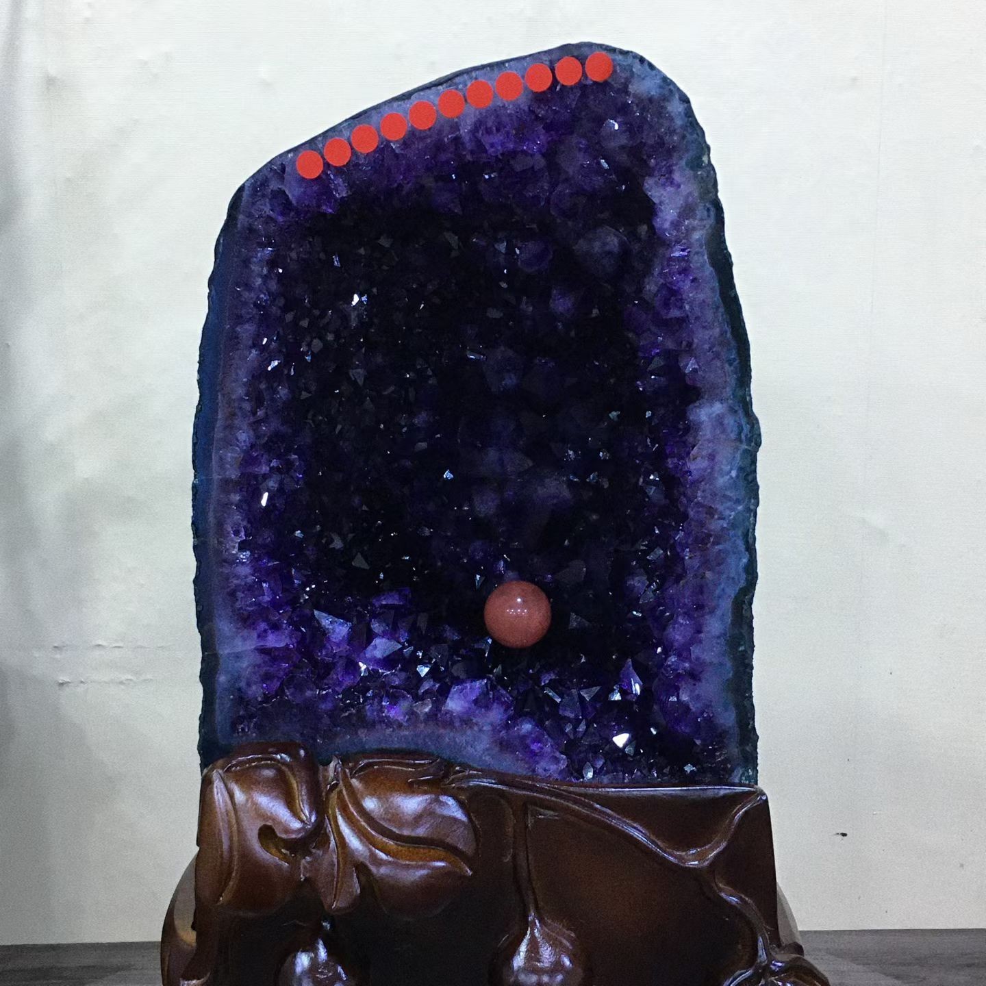 60.72LB Top Natural Amethyst Geode Quartz Crystal Cathedral Healing Decor +Stand