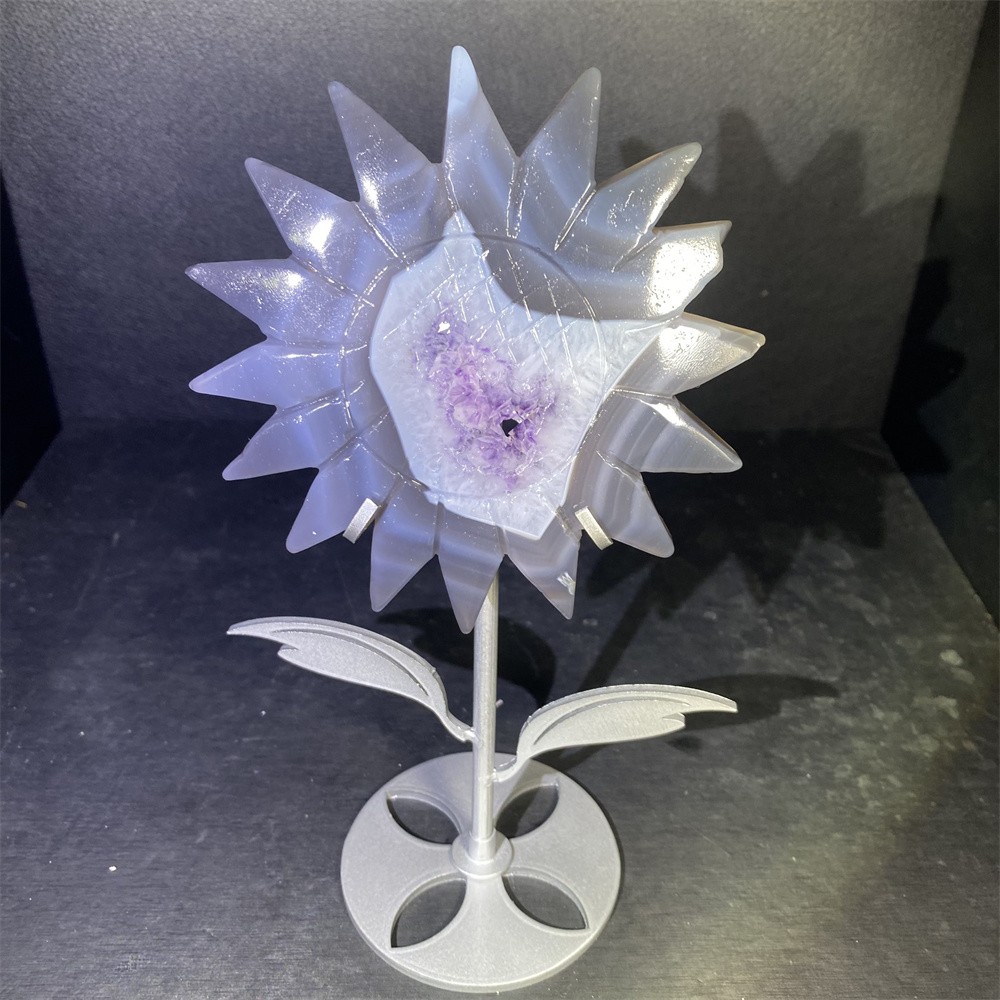 0.8LB 8.2″ A++Natural Druzy Amethyst Sun Flower Crystal Reiki Heal Carving Decor