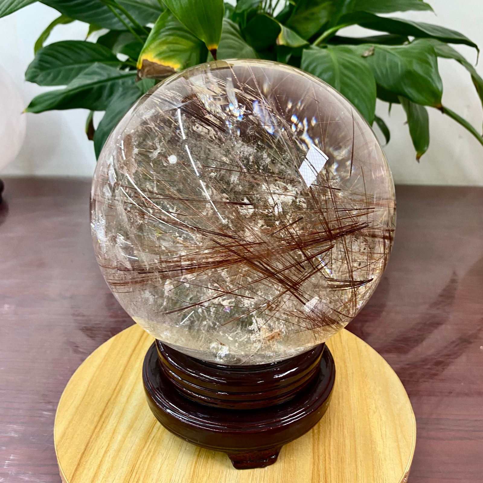 17.9LB Top Natural Copper hair quartz Sphere Crystal Energy Ball Reiki Healing