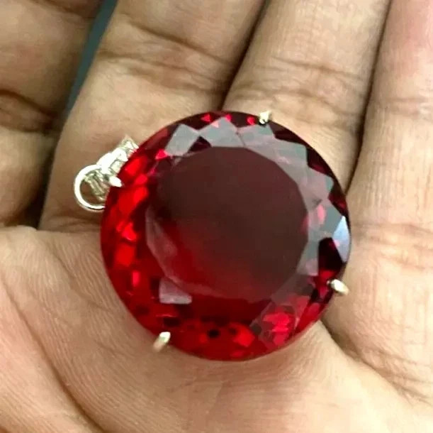 95.5 Ct +EGL Certified Natural Red Topaz 925 Solid Silver Pendant Loose Gemstone